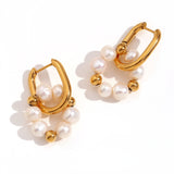 Gold Freshwater Pearl Beaded Hoop Earrings