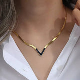 Dainty V Shape Snake Necklace - Black