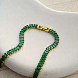 AAA Zircon Green Baguette Tennis Necklace