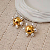 Round Shaped Gold Plated Pearl Earrings