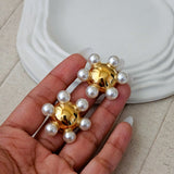 Round Shaped Gold Plated Pearl Earrings