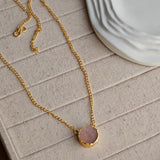 Rose Quartz Stud Brass Necklace
