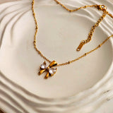 Bow Zircon Locket Necklace