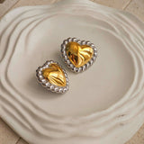 Silver Gold Heart Stud Earrings