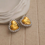 Silver Gold Heart Stud Earrings